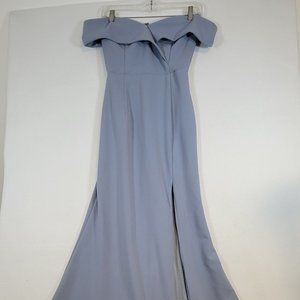 Lulus Song of Love Blue Grey Off-the-Shoulder Maxi Dress Size XS